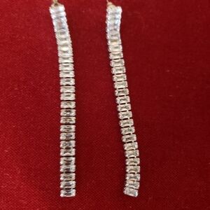 Glam Silvertoned Rhineston Drop Earrings 3"long